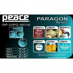 BATTERIA PEACE PARAGON DP-22PG-4-C1 +316 MAHOGANY GRAIN - vai con la sigla