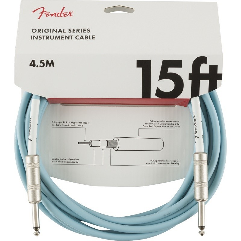 FENDER Original Series Instrument Cable, 15', Daphne Blue. 4,5mt