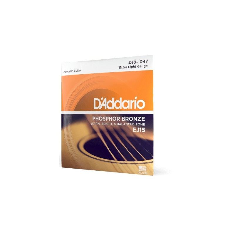 D'Addario EJ15 Phosphor Bronze Acoustic Guitar Strings, Extra Light, 10-47 D'Addario EJ15 Phosphor Bronze Acoustic Guitar Strings, Extra Light, 10-47