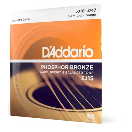 D'Addario EJ15 Phosphor Bronze Acoustic Guitar Strings, Extra Light, 10-47 - vai con la sigla