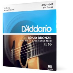 D'Addario EJ36 80/20 Bronze 12-String Acoustic Guitar Strings, Light, 10-47 - vai con la sigla